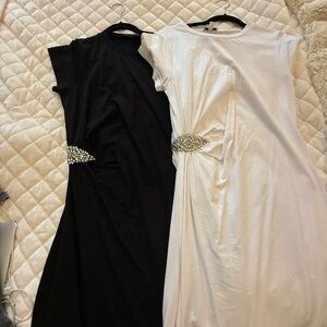 Express Black and White Maxi Dresses with Embellished Waist